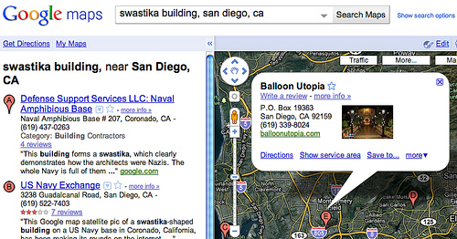  or “swastika building” in Google Maps in San Diego, this man's Balloon 