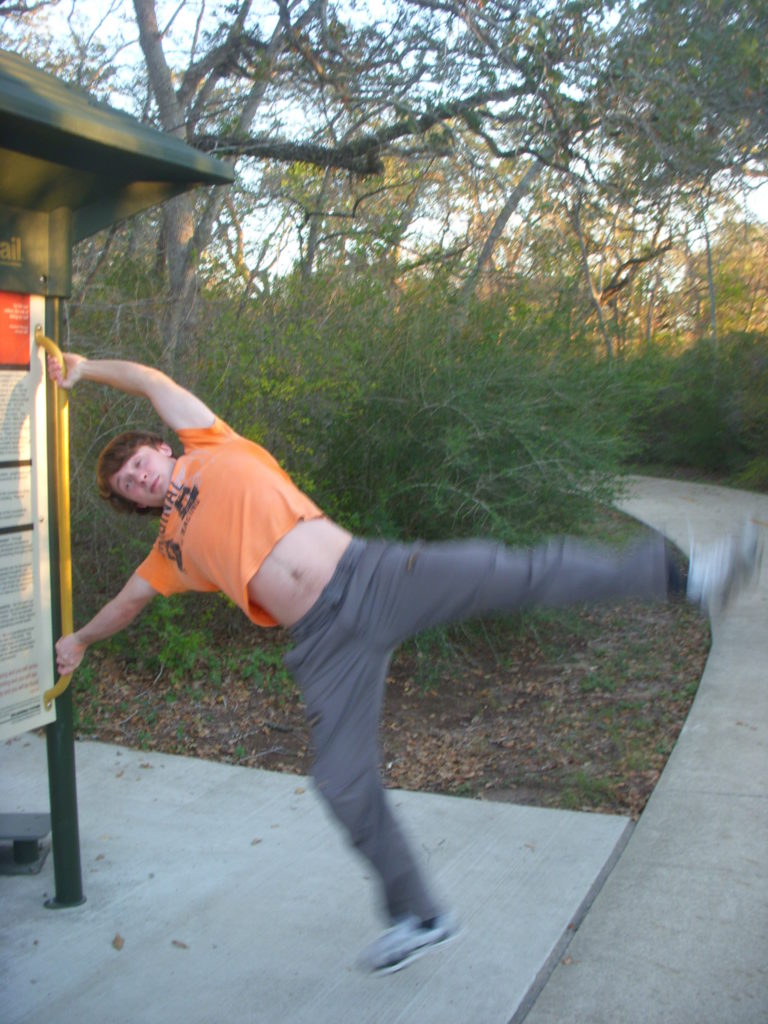 Mike, demonstrating flagpole hold position.