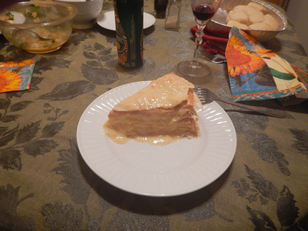 A slice of the Gâteau Mille Crêpe cake that Mike made for his father, Vlad's, birthday. Mike's creativity knew no bounds.